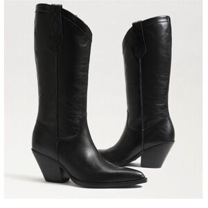 Sam Edelman Jamie Black Leather Cowgirl Pointed Toe Block Heel Western‎ Boots 10